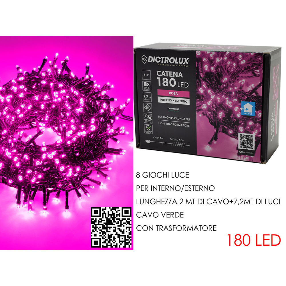 Catena Verde 180 LED Rosa - Esterno 7,2mDictrolux