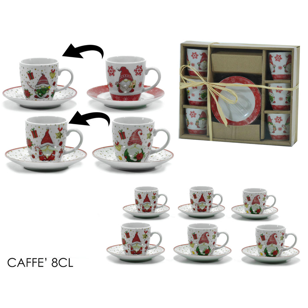 Set 6 Tazze Natalizie 8cl + Piattini Linea GnomoVestiamo Casa