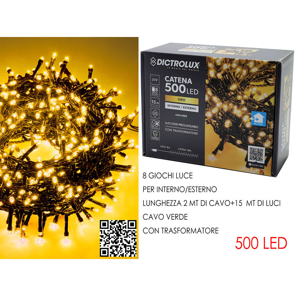 Catena Verde 500 LED Oro - Esterno 15mDictrolux