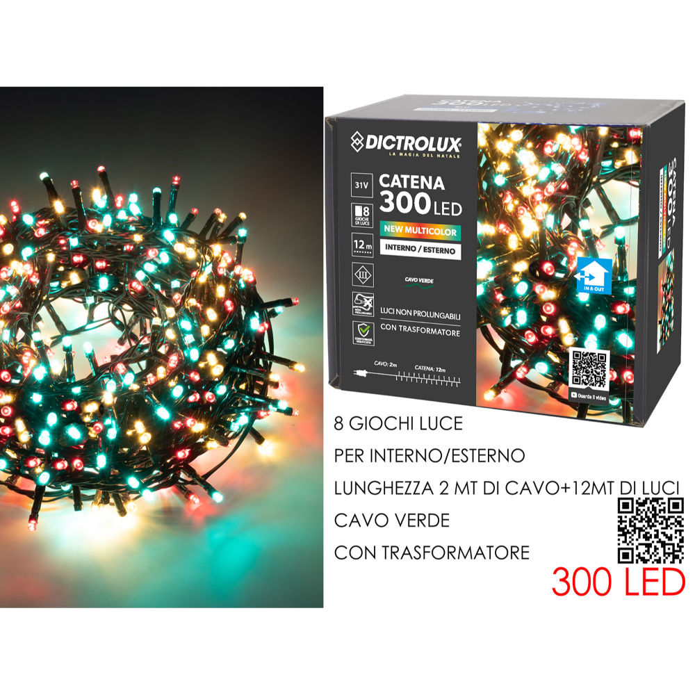 Catena Verde 300 LED New Multicolor - Esterno 12mDictrolux