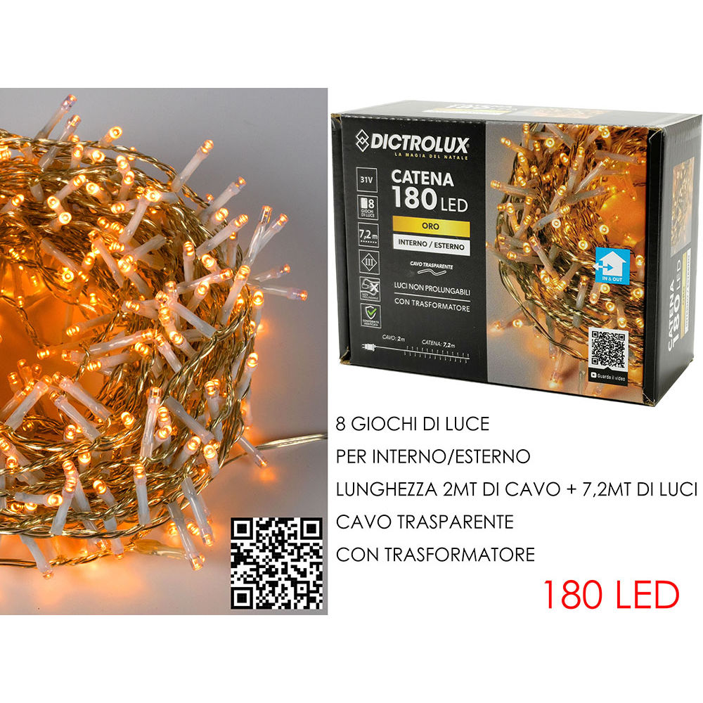 Catena Trasparente 180 LED Oro - Esterno 7,2mDictrolux