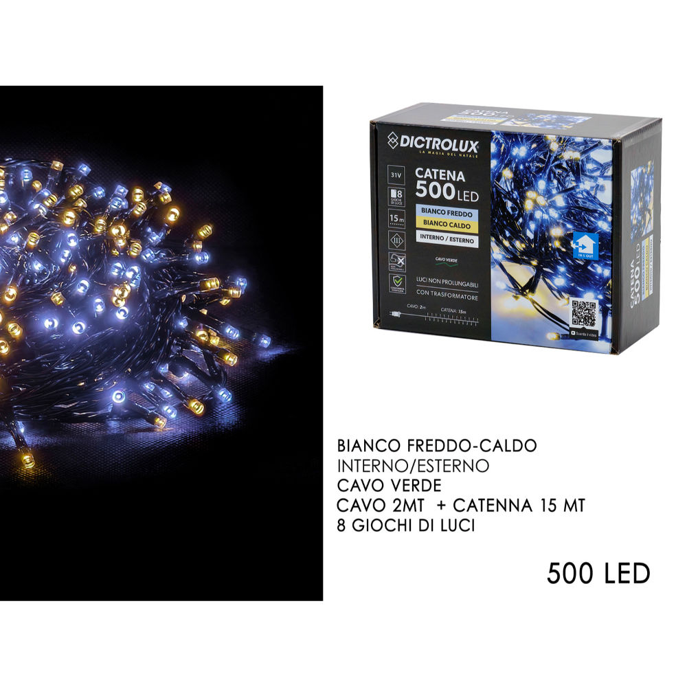 Catena Verde 500 LED Bianco Caldo/Freddo - Esterno 15mDictrolux