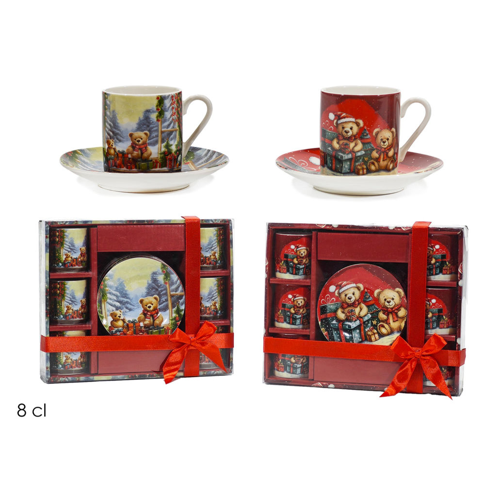 Set 6 Tazze Natalizie 8cl + Piattini Linea Teddy BearVestiamo Casa