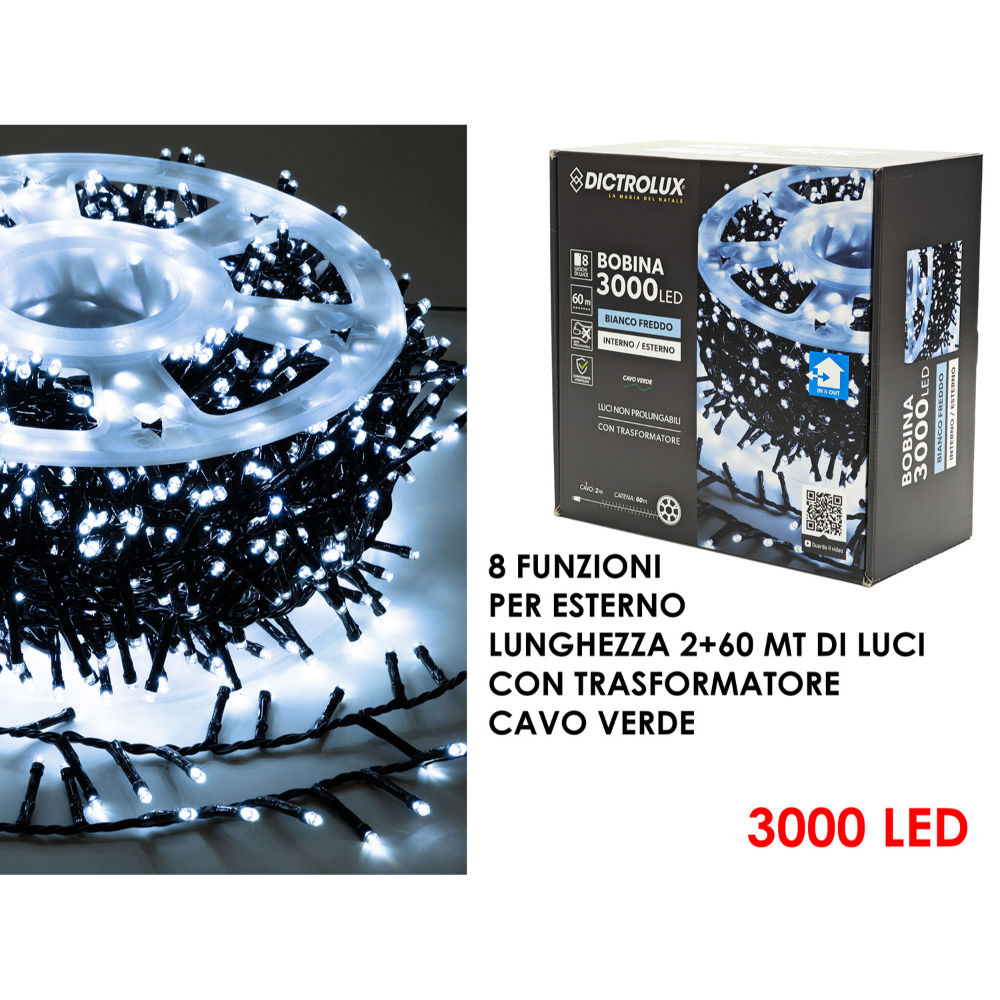 Catena Verde 3000 LED Bianco Freddo - Esterno 60mDictrolux