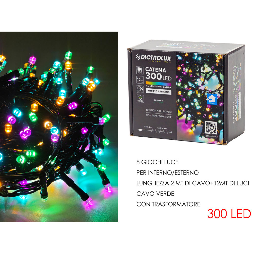 Catena Verde 300 LED Multicolor Candy - Esterno 12mDictrolux