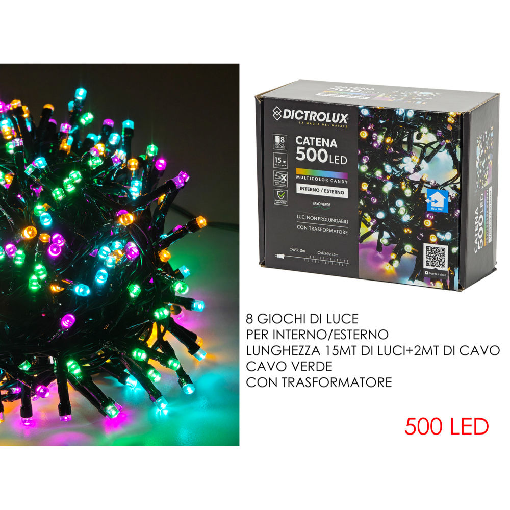 Catena Verde 500 LED Multicolor Candy - Esterno 15mDictrolux