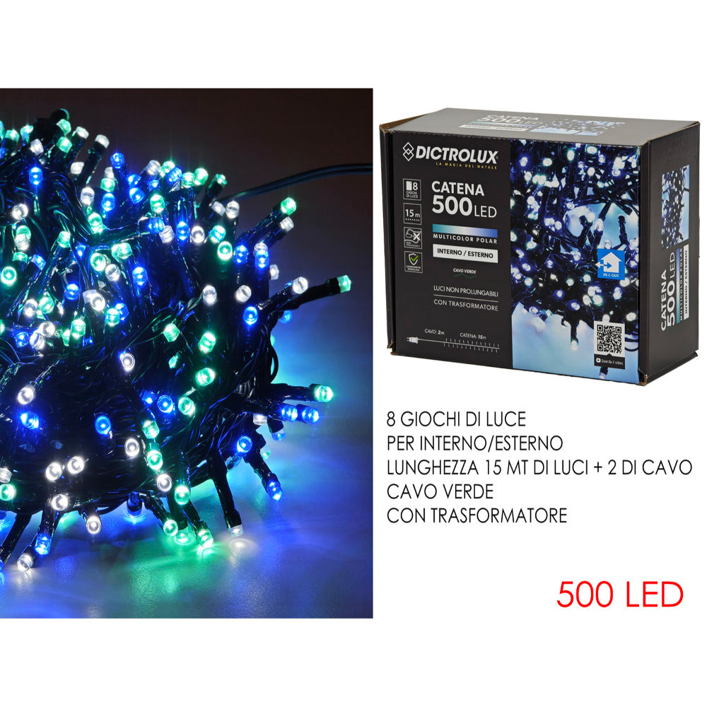 Catena Verde 500 LED Multicolor Polar - Esterno 15mDictrolux