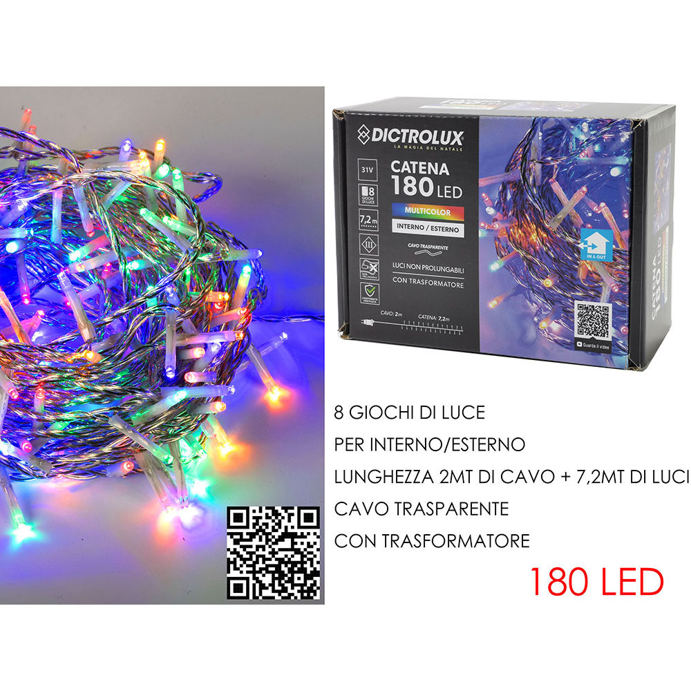 Catena Trasparente 180 LED Multicolor - Esterno 7,2mDictrolux