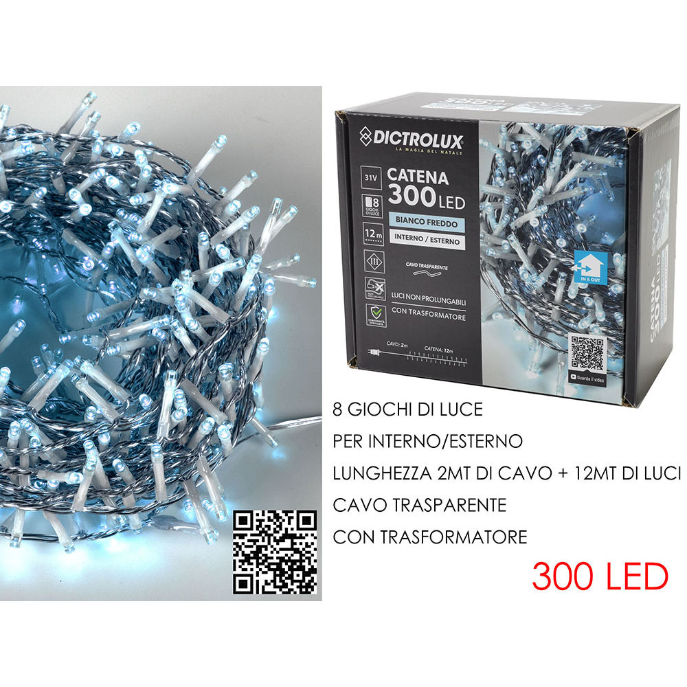Catena Trasparente 300 LED Bianco Freddo - Esterno 12mDictrolux