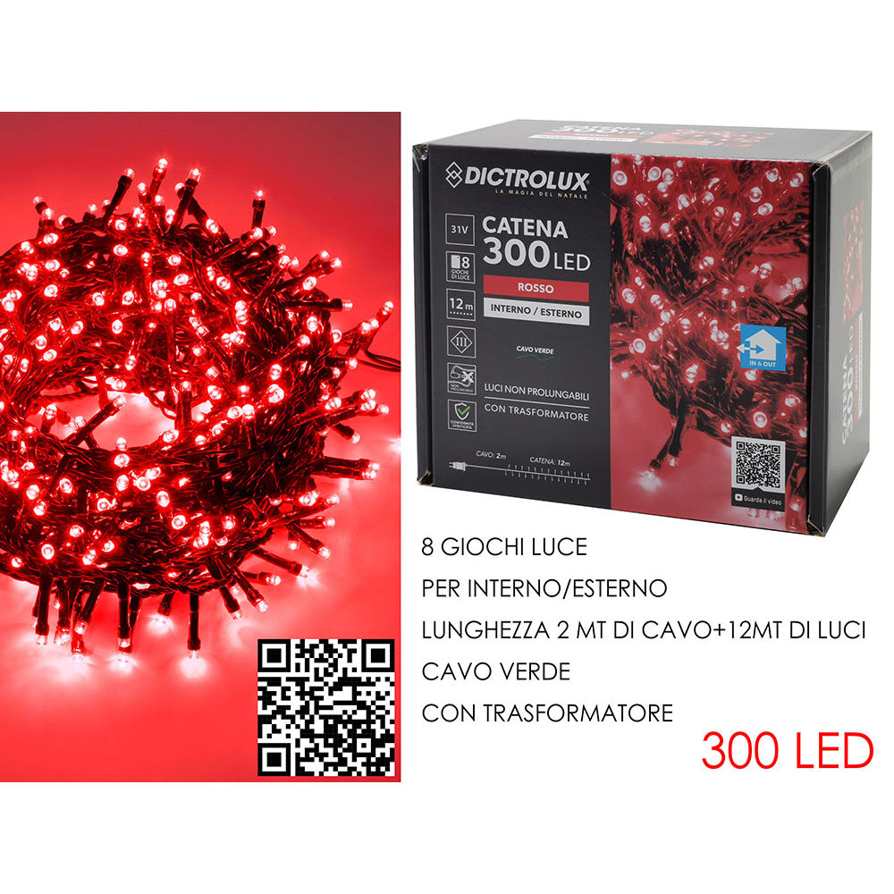 Catena Verde 300 LED Rosso - Esterno 12mDictrolux