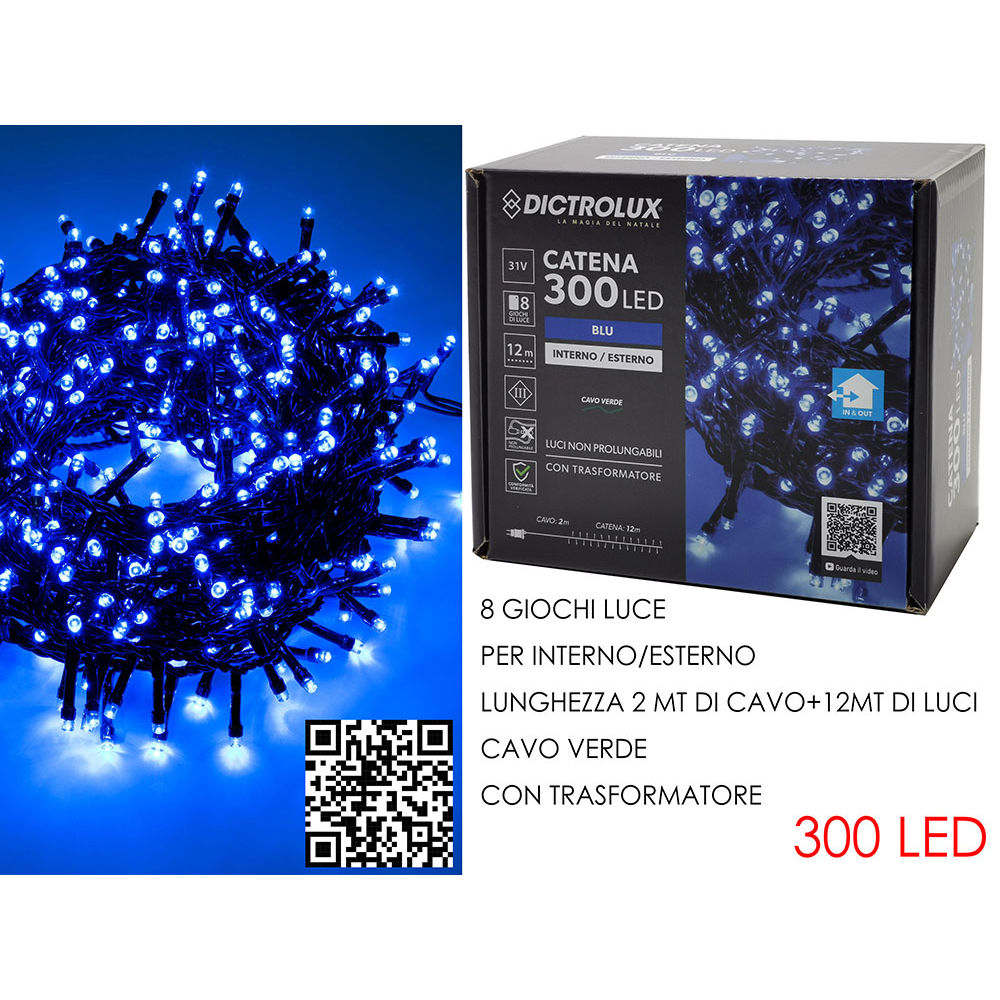 Catena Verde 300 LED Blu - Esterno 12mDictrolux