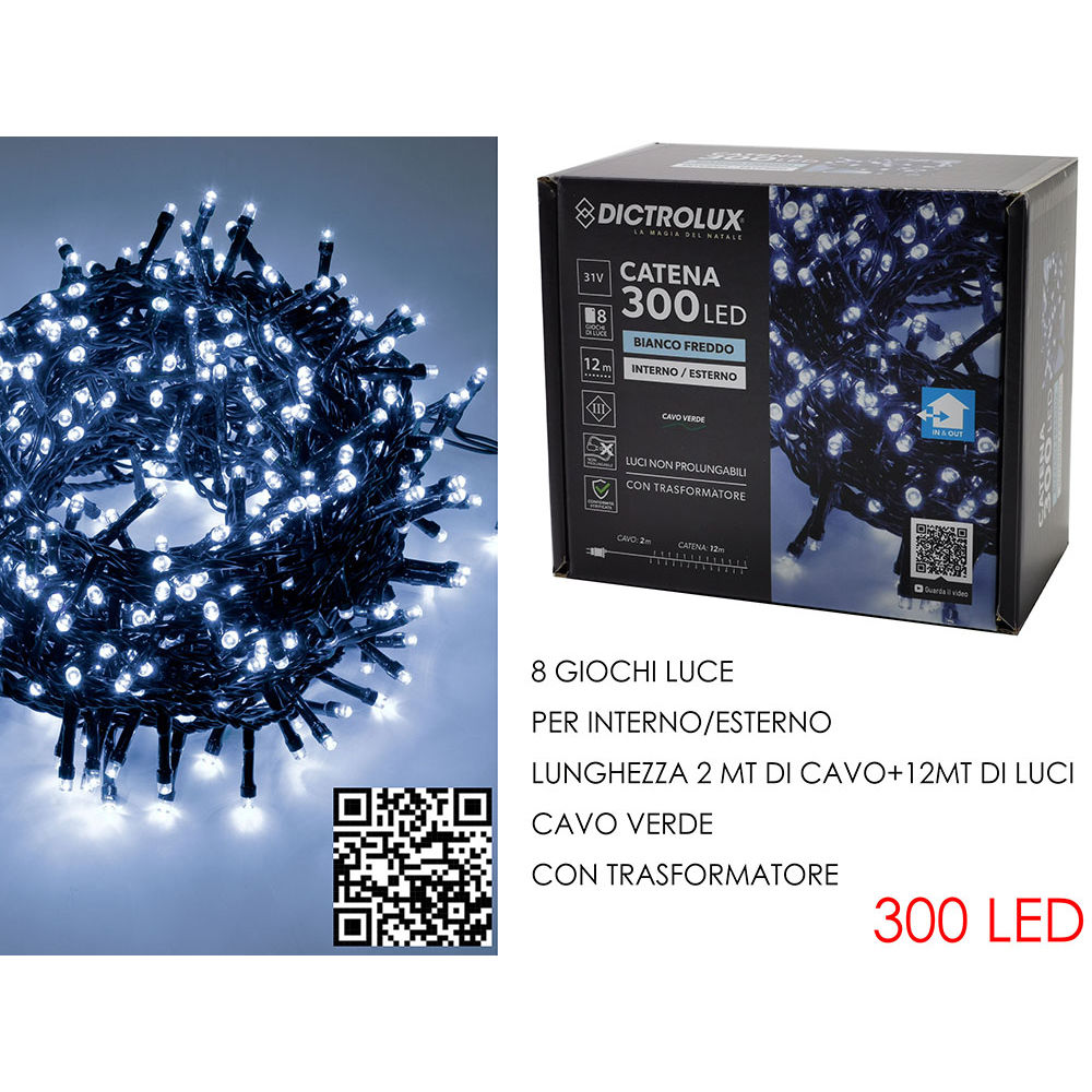 Catena Verde 300 LED Bianco Freddo - Esterno 12mDictrolux