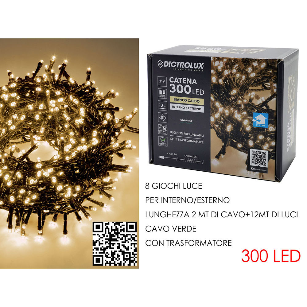Catena Verde 300 LED Bianco Caldo - Esterno 12mDictrolux