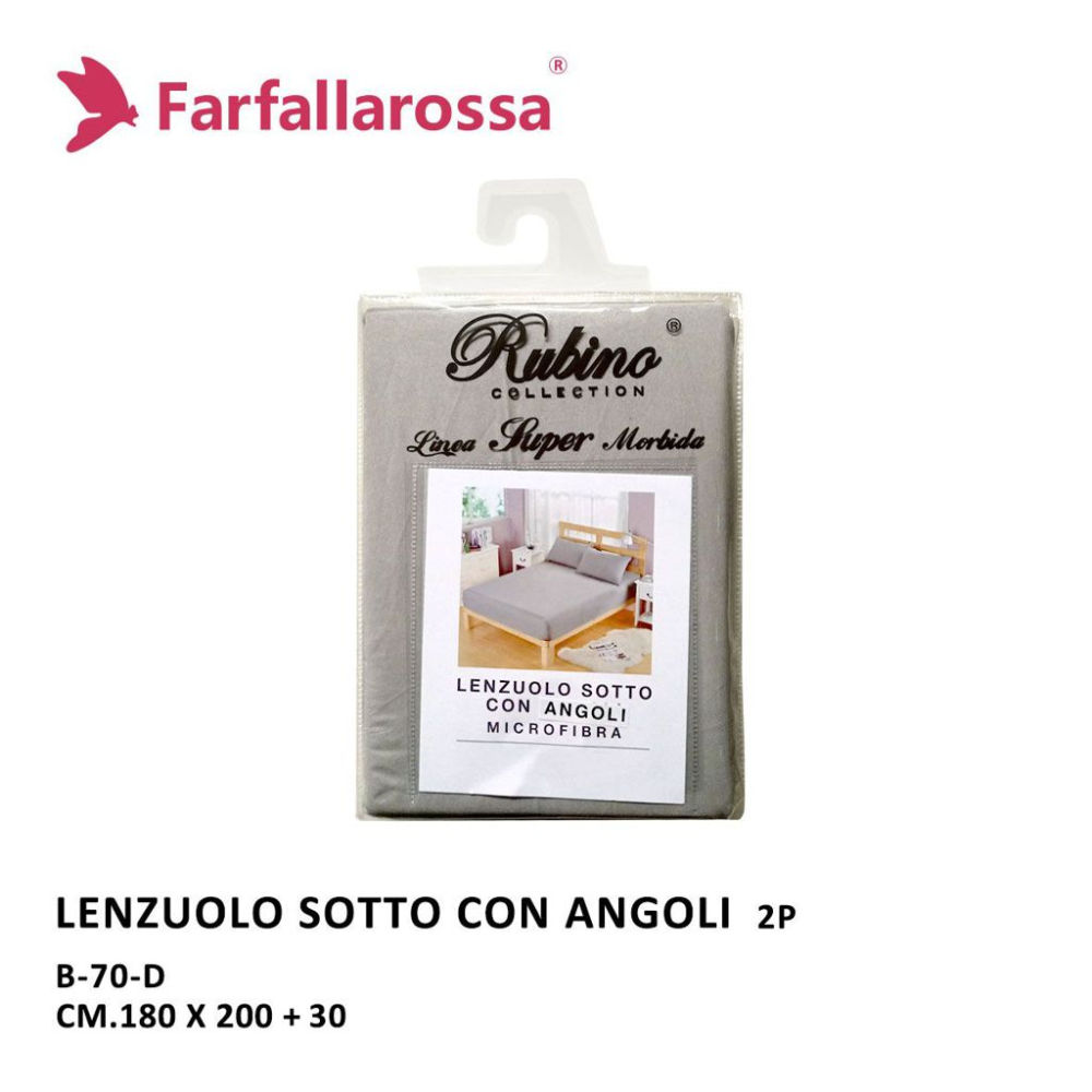 Lenzuolo Sotto con Angoli Rubino 2 Piazze - Grigio ChiaroFarfallaRossa