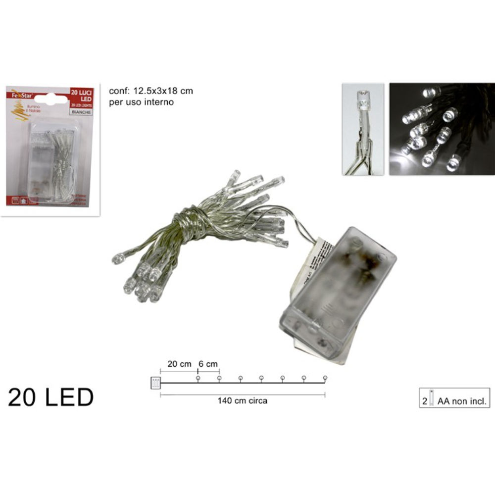 Catena 20 LED a Batteria - Luce Bianca - 140cmDue Esse