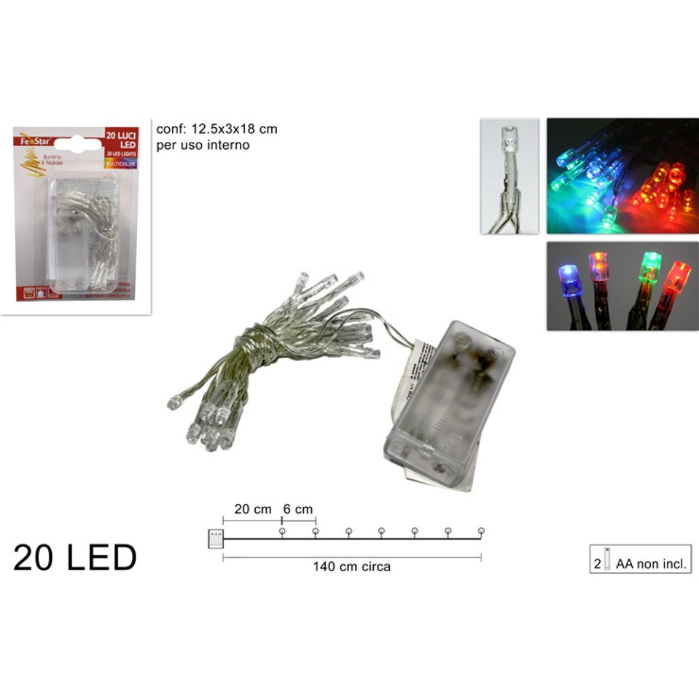 Catena 20 LED a Batteria - Luce Multicolor - 140cmDue Esse