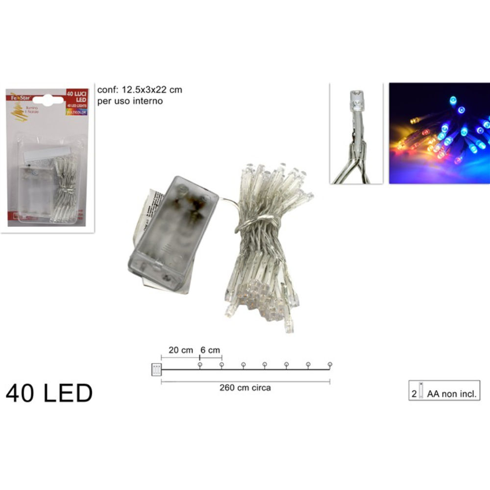 Catena 40 LED a Batteria - Luce Multicolor - 260cmDue Esse