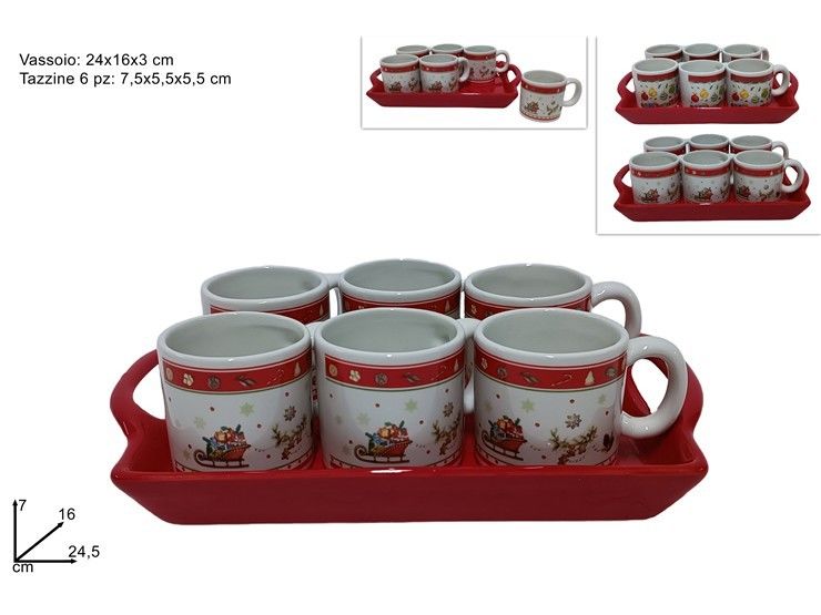 TAZZINE SET 6PZ C/VASSIO DECORO NATALIZIO 2ASS. DFC07967-038Due Esse