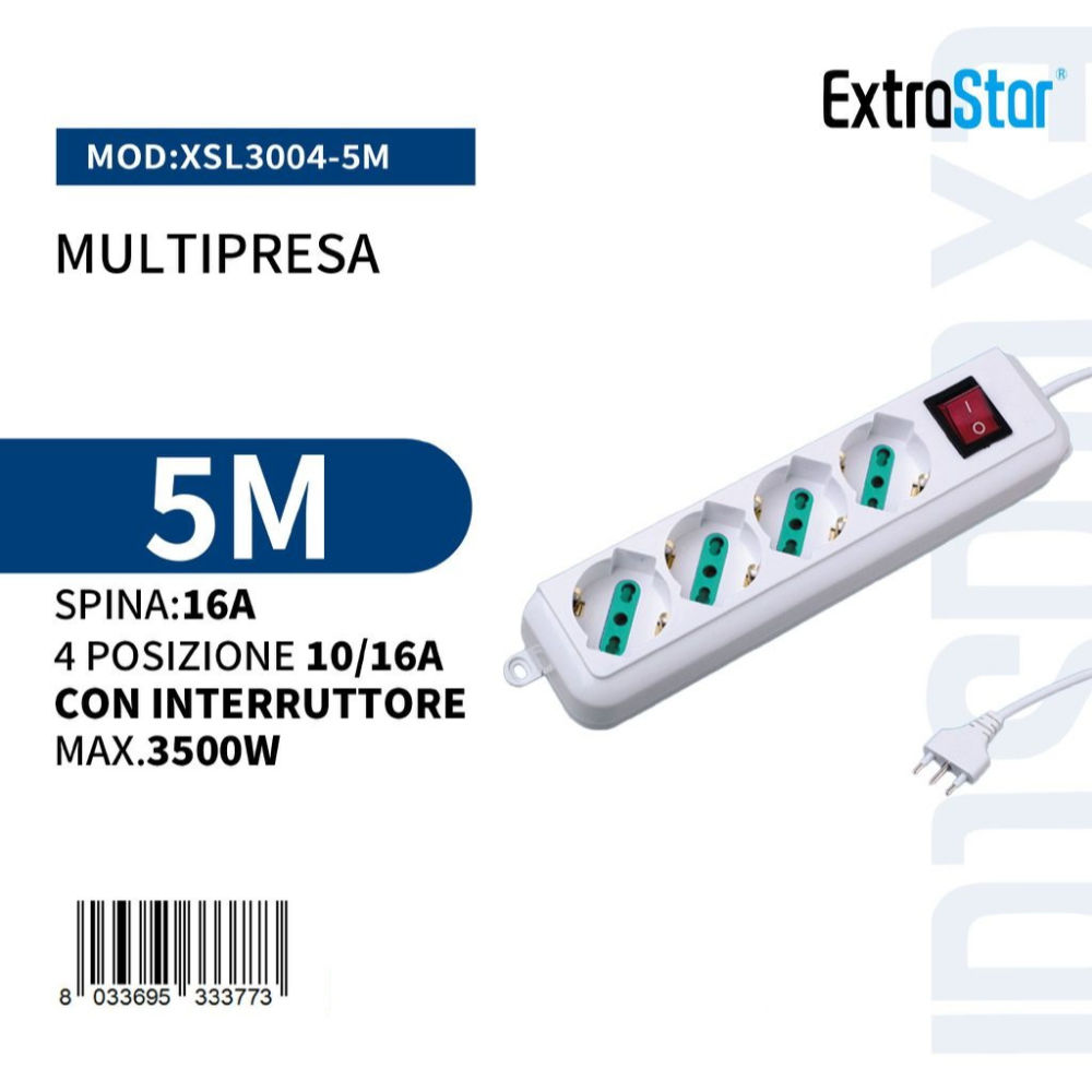 Multipresa 4 Posizioni con Interruttore - 5mExtrastar