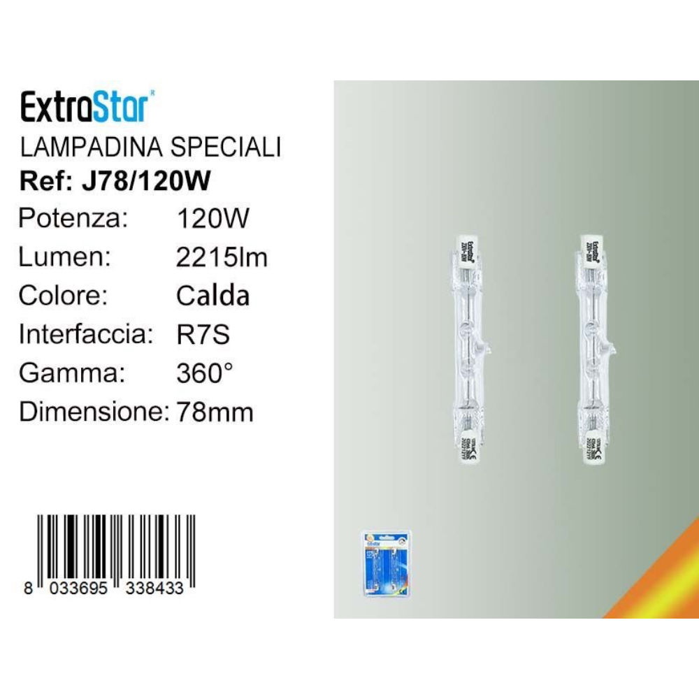 Lampadina R7S 120W 78MM - Luce Calda 2800K - 2pzExtrastar