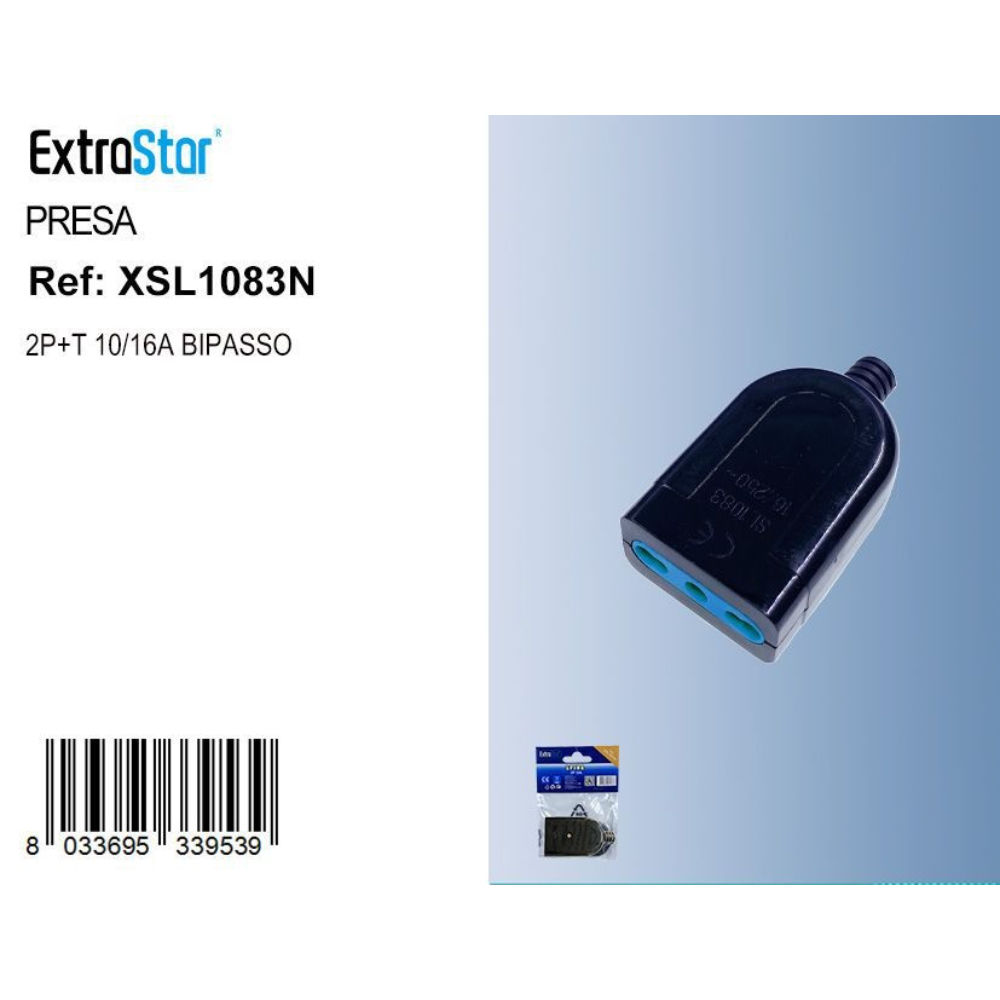 Presa Volante 2P+T 10/16A Bipasso - NeroExtrastar