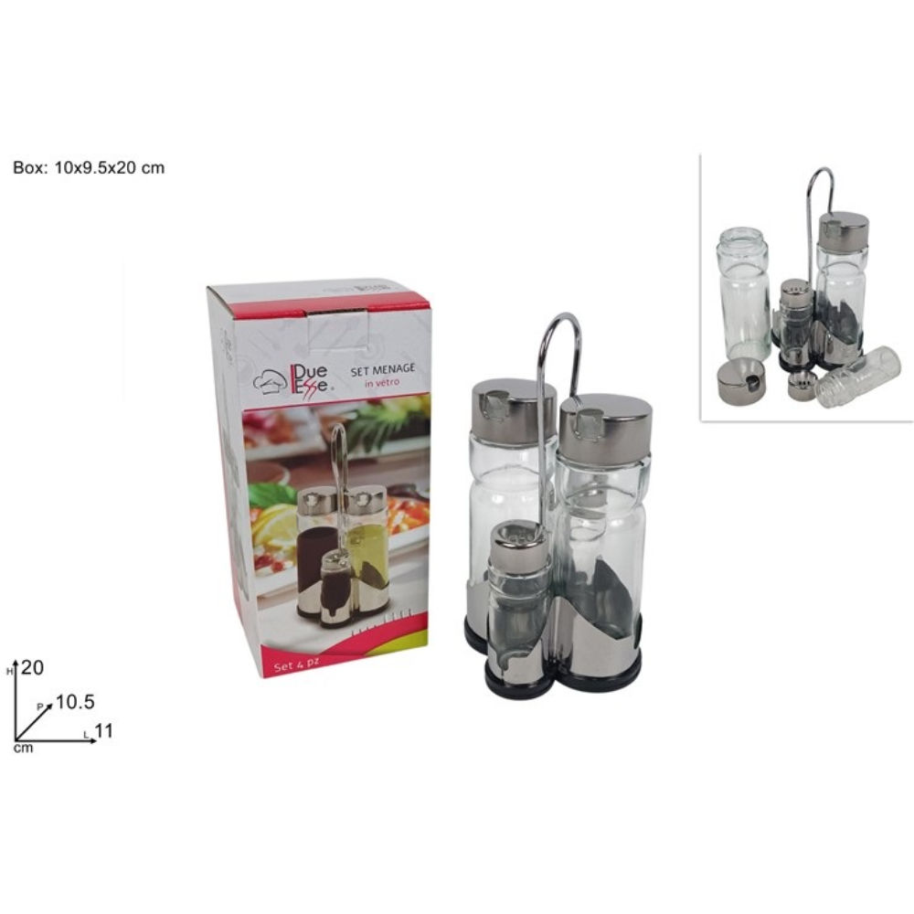 SET 4PEZZI MENAGE VETRO C/STAND (F.1.09) ZJ-4-TJ-CBDue Esse