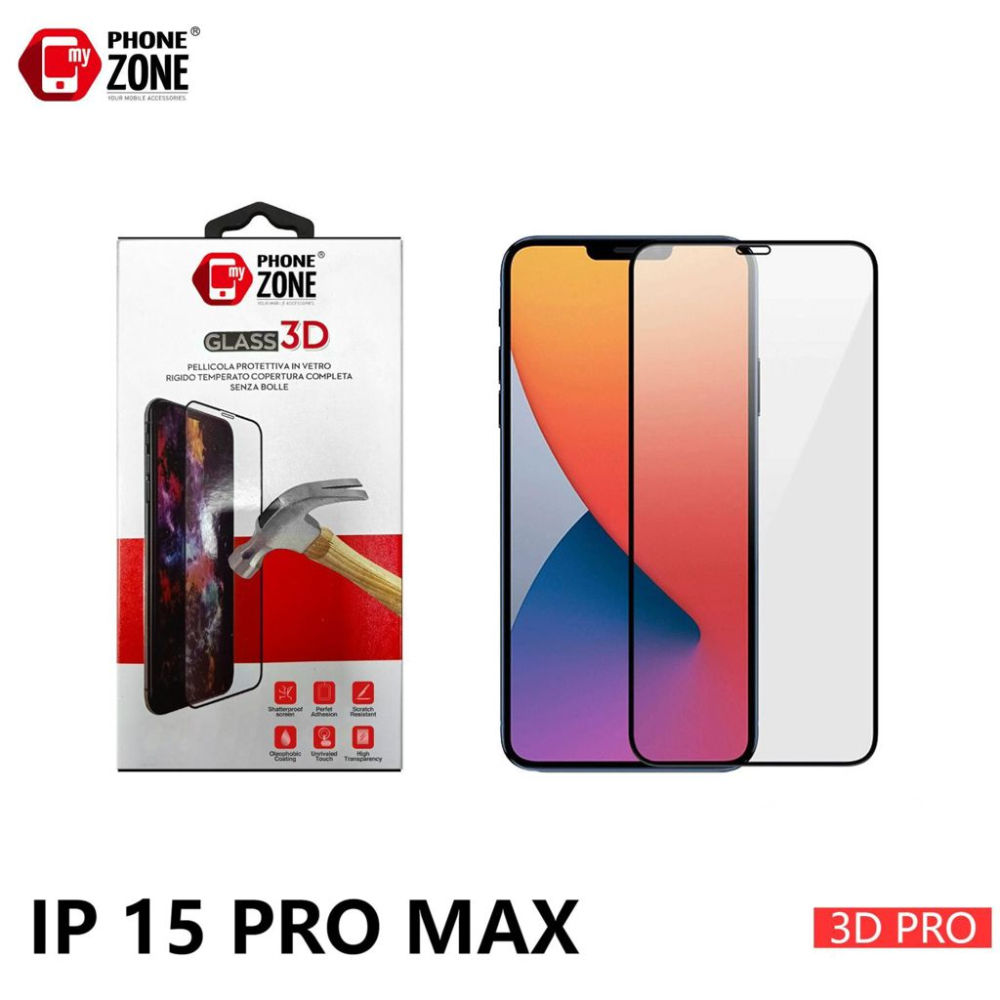 MY PHONE ZONE PELLICOLA VETRO TEMPERATO IPHONE 15 PRO MAXMy Phone Zone