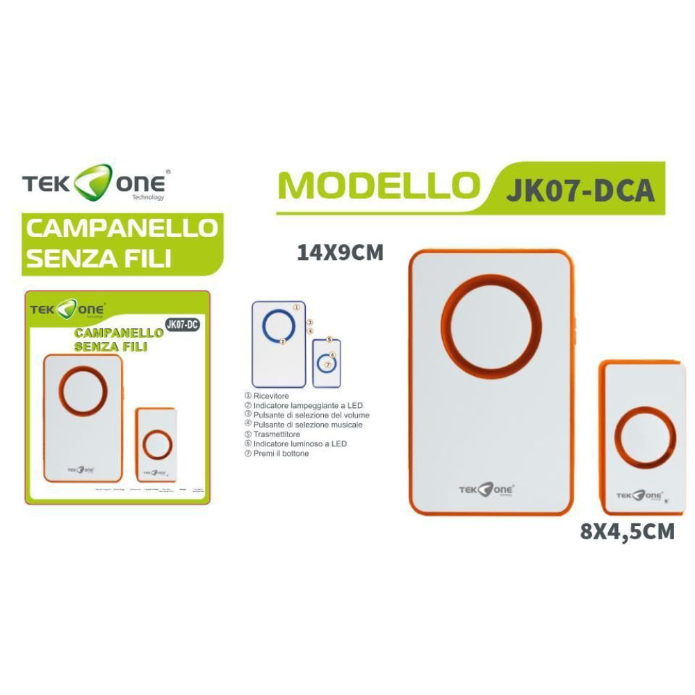 CAMPANELLO SENZA FILO JK07-DC - ARANCIONETek One Tecnology