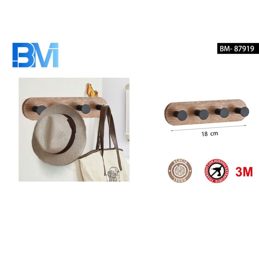 GANCIO ADESIVO IN LEGNO - 4 GANCIBm