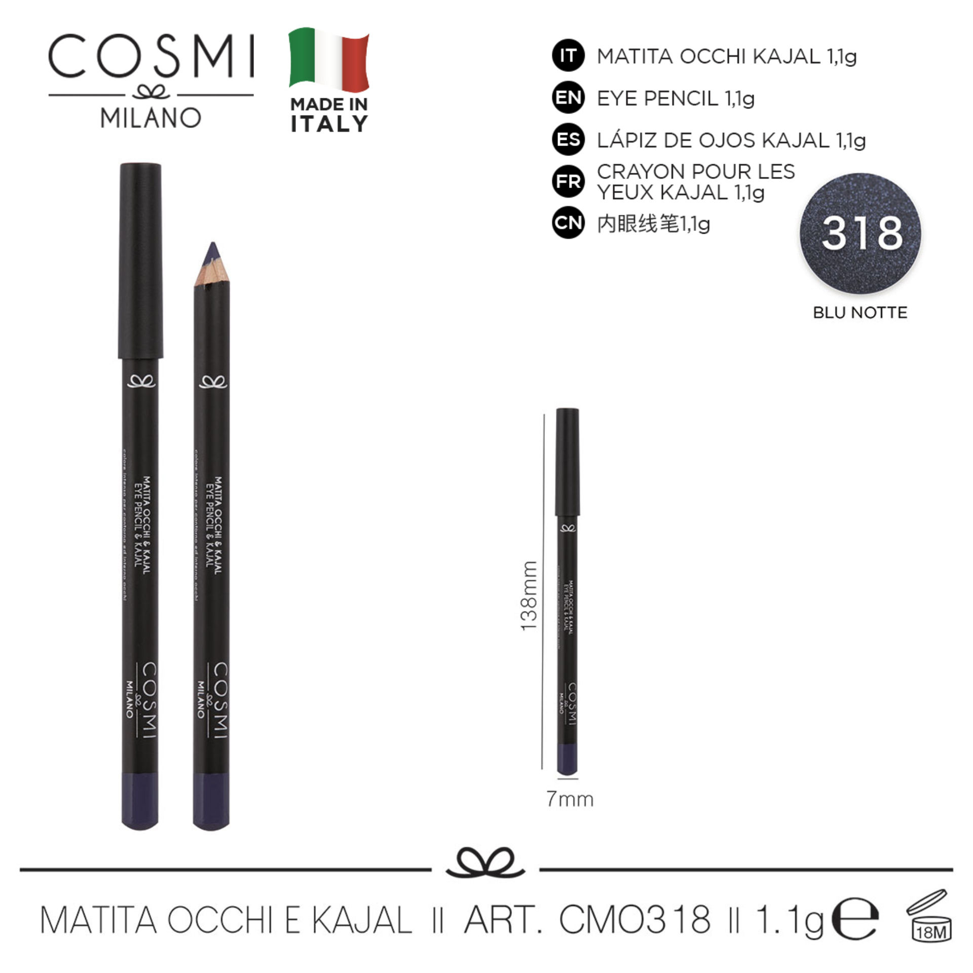 COSMI MILANO MATITA OCCHI E KAJAL N.318 BLU NOTTECosmi