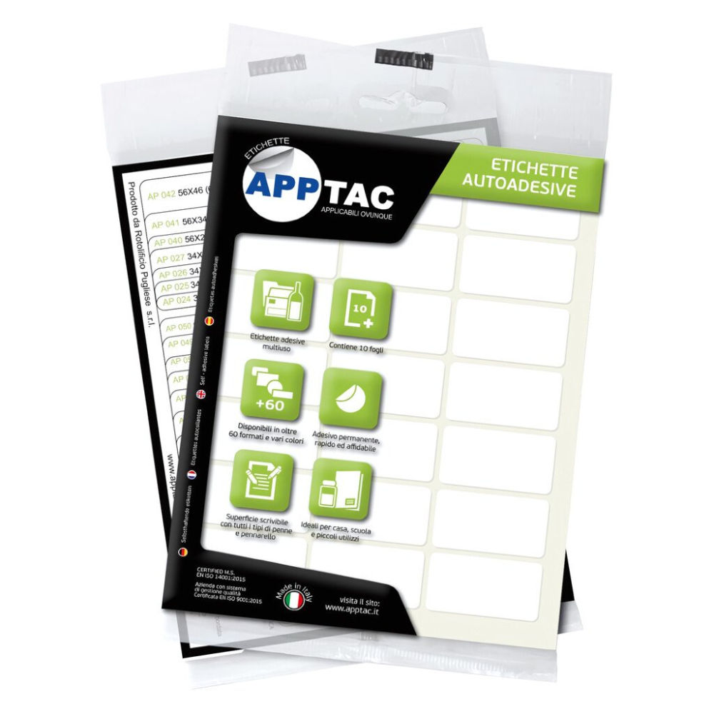 ETICHETTA AUTOADESIVA 37X19MM 10 FOGLIApptac