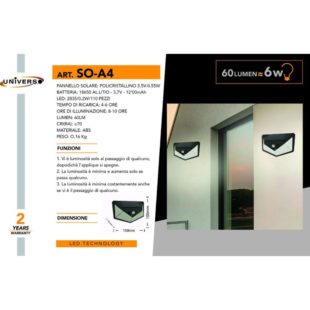 APPLIQUE SOLARE SO-A4 - 6W/6500K FREDDAUniverso