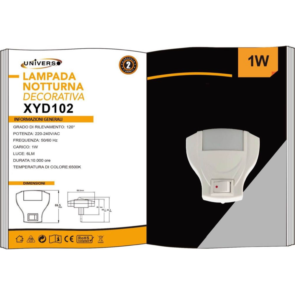 Luce Notturna con Interruttore XYD102 - 6500KUniverso