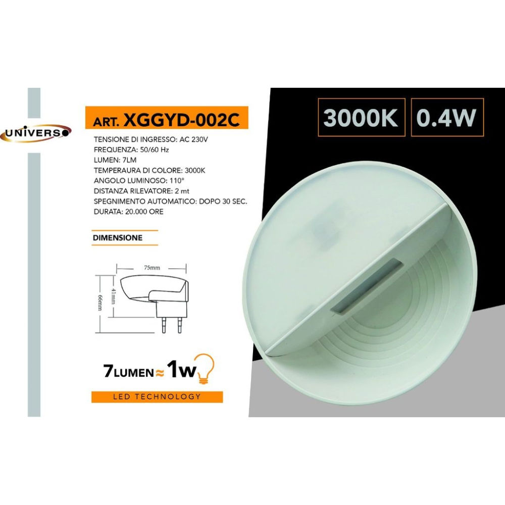 Luce Notturna con Sensore XGGYD002C - 3000KUniverso