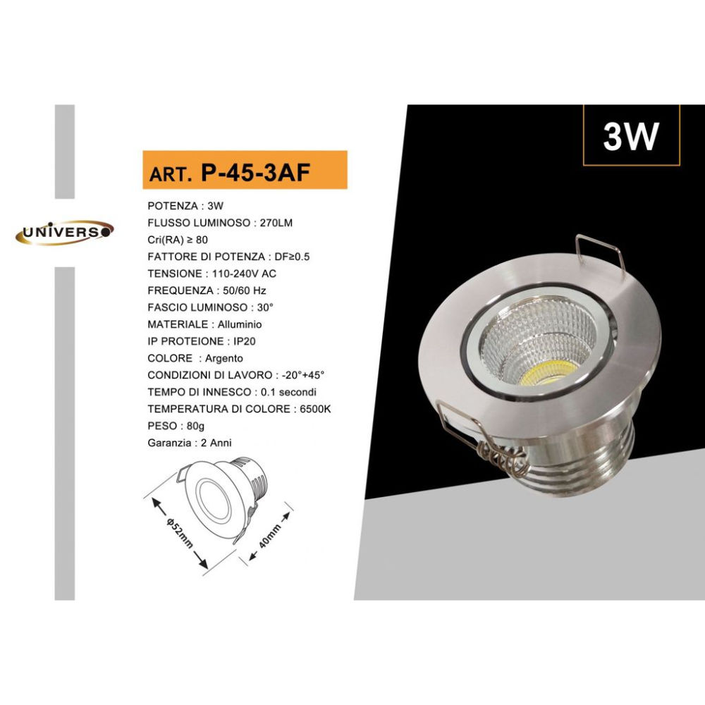 LAMPADINA DA SOFFITTO 3W/270LM - 6500K FREDDAUniverso