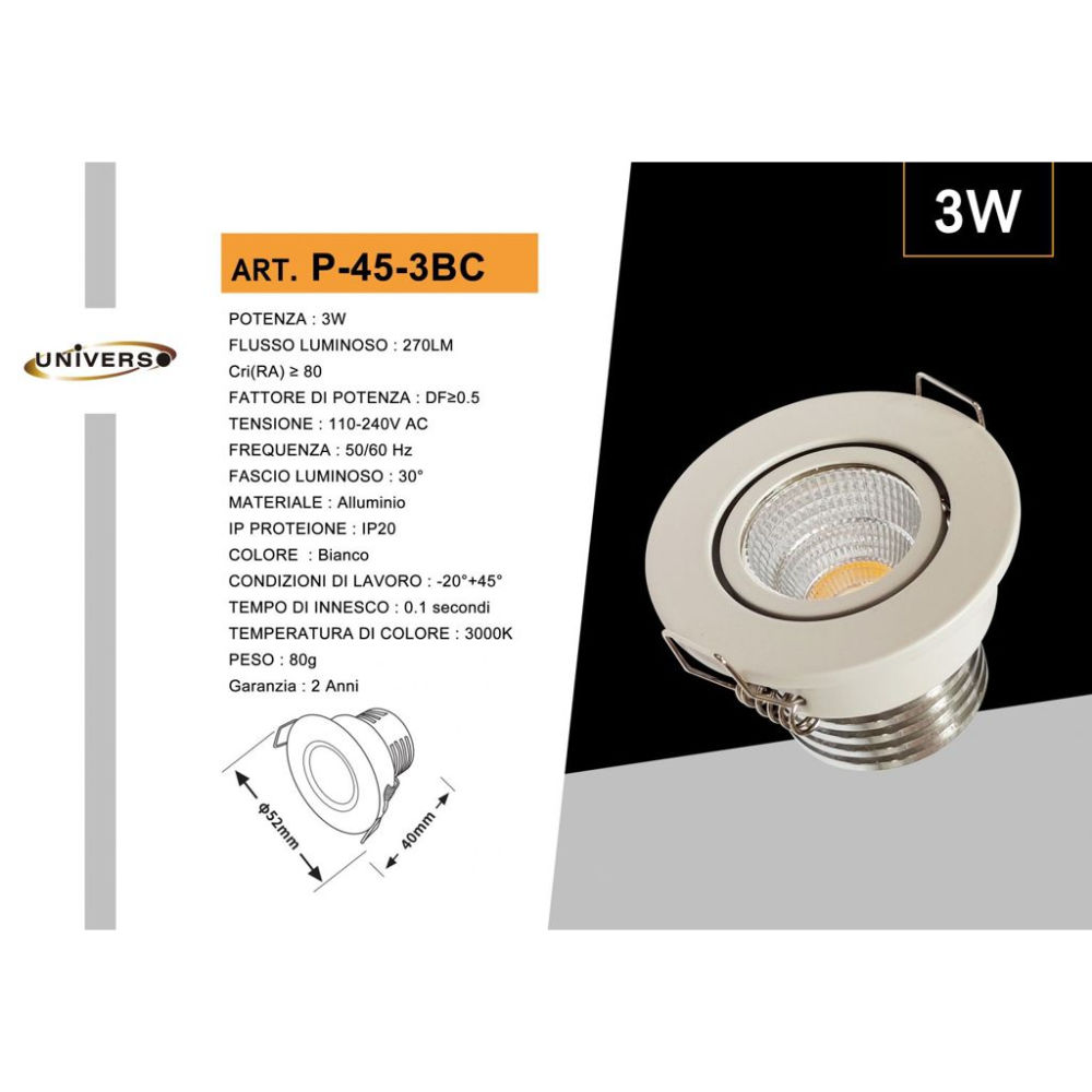 LAMPADINA A SOFFITTO 3W/270LM - 3000K CALDAUniverso