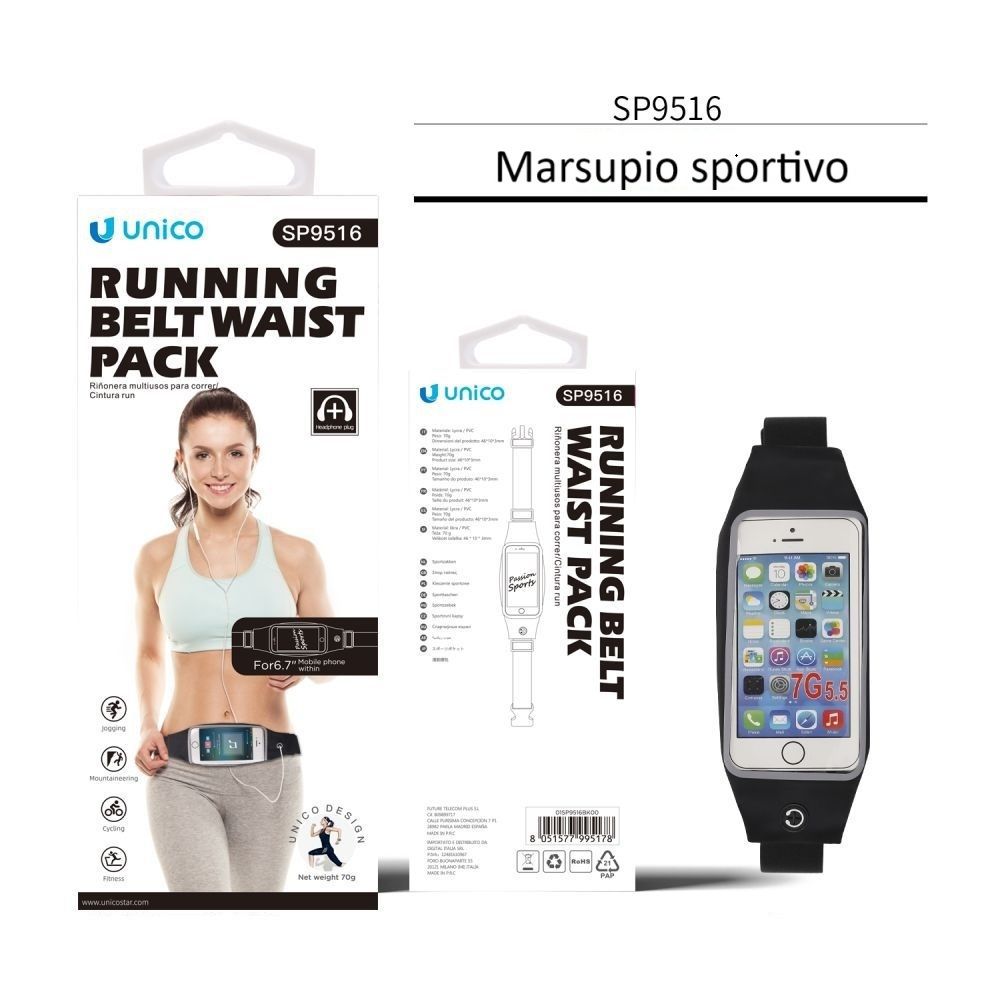 MARSUPIO SPORTIVO 6.7'' SP9516 NERO PORTA CELLULARE E ACCESSORIUnico
