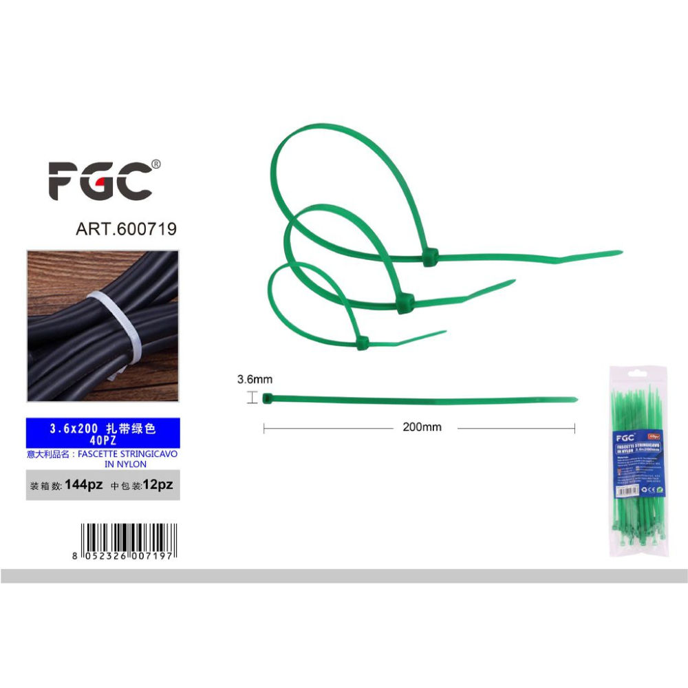 FGC Fascette Stringicavo Verdi - 3,6x200mm/40pzFgc