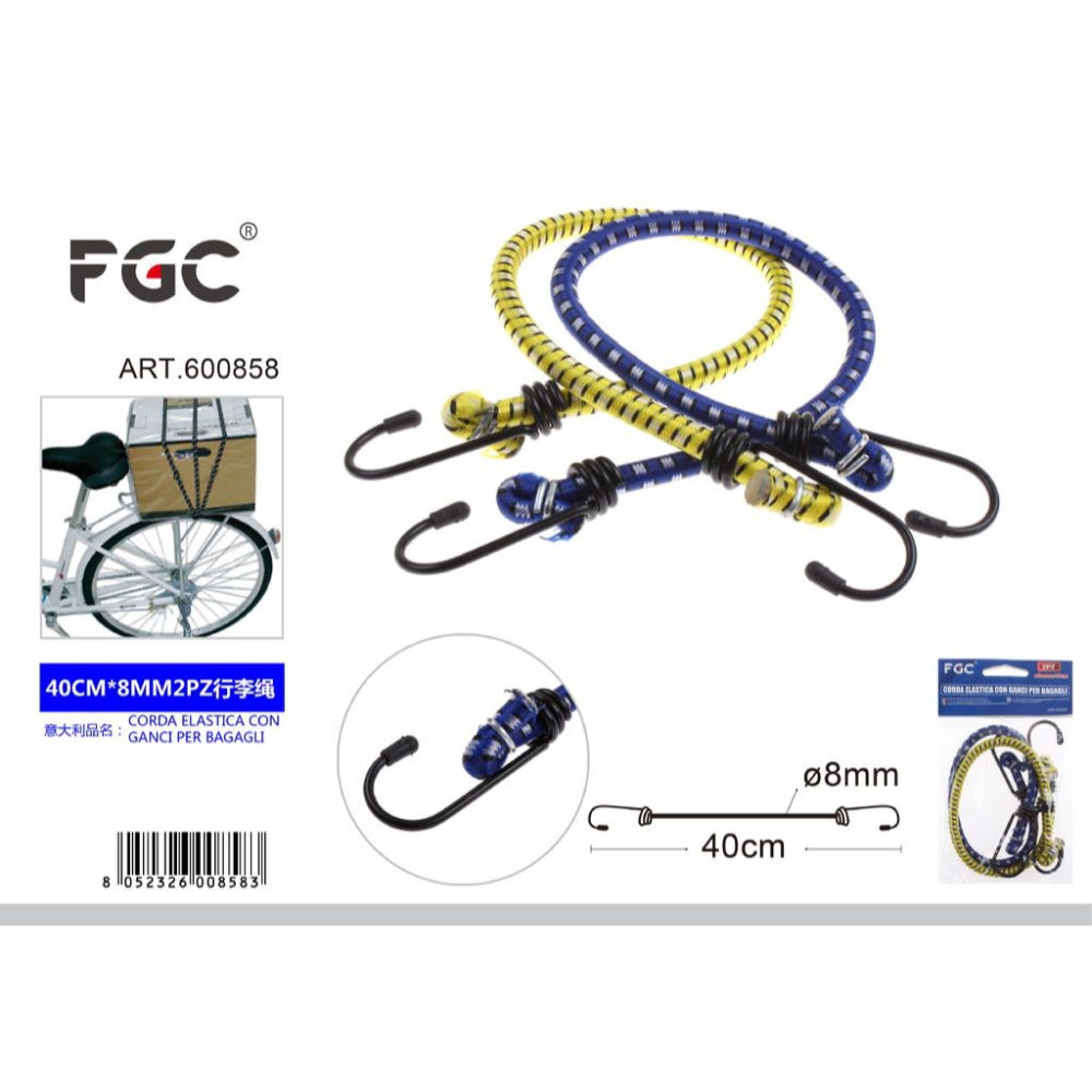 LEGABAGAGLI IN CORDA ELASTICA CON GANCI 40CM*8MM 2PZFgc