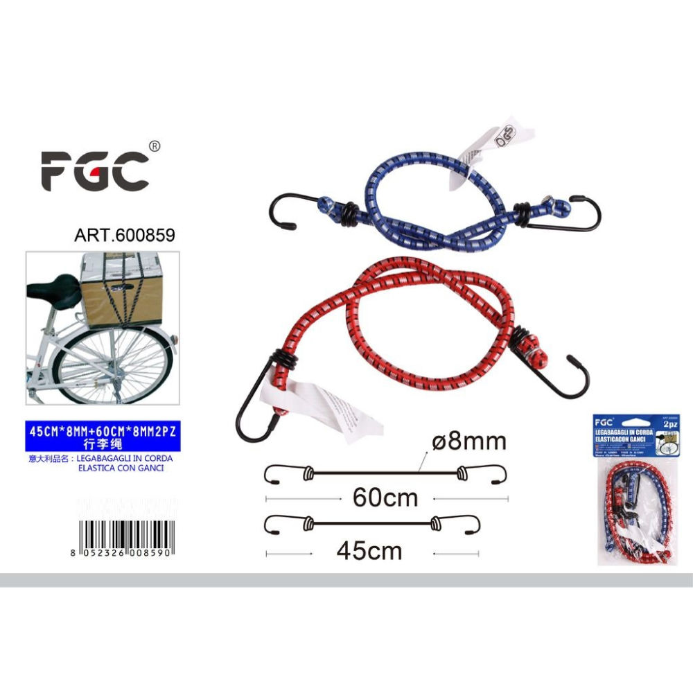 LEGABAGAGLI IN CORDA ELASTICA CON GANCI 45C 60CM*8MM2PZFgc