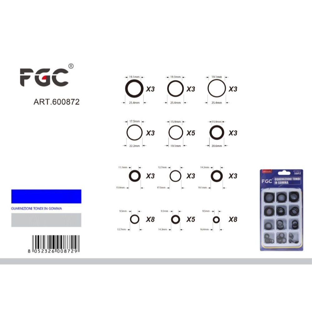 FGC Guarnizioni Tondi in Gomma - 50pz AssortitiFgc