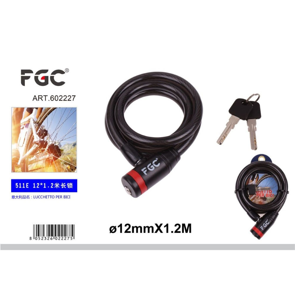 LUCCHETTO PER BICI C/CHIAVE TY511E 12MM*1200MMFgc