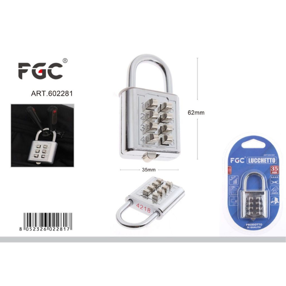 FGC Lucchetto a 8 Cifre - 35x62mmFgc