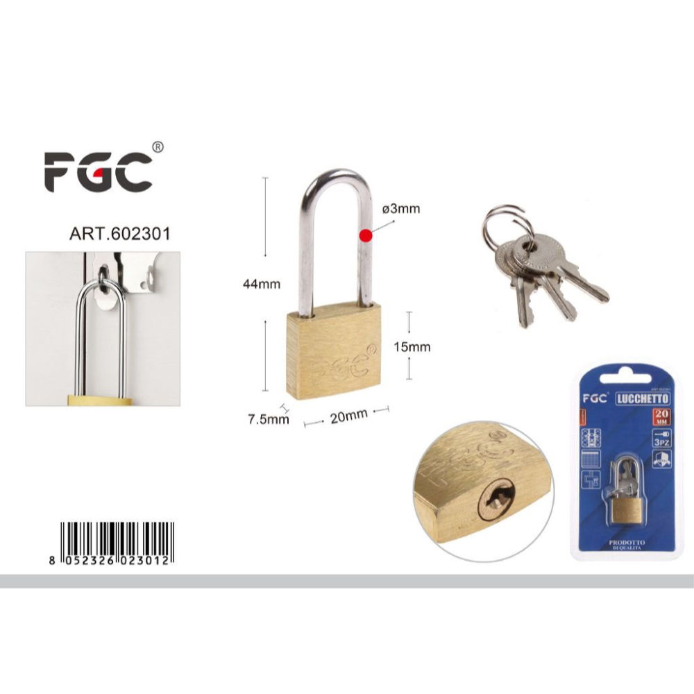 FGC Lucchetto Arco Lungo - 20x44mmFgc