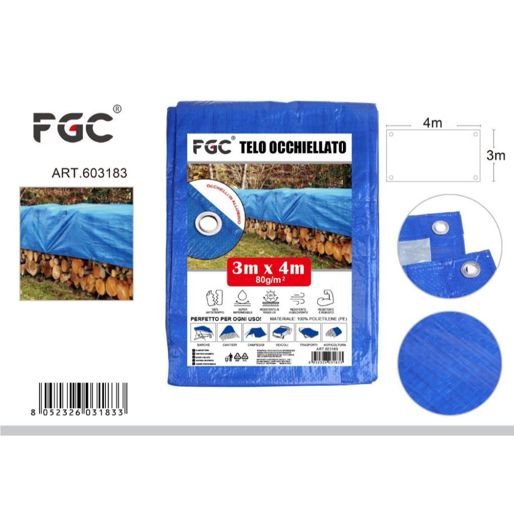 FGC Telo Occhiellato Blu - 3x4m 80g/m²Fgc