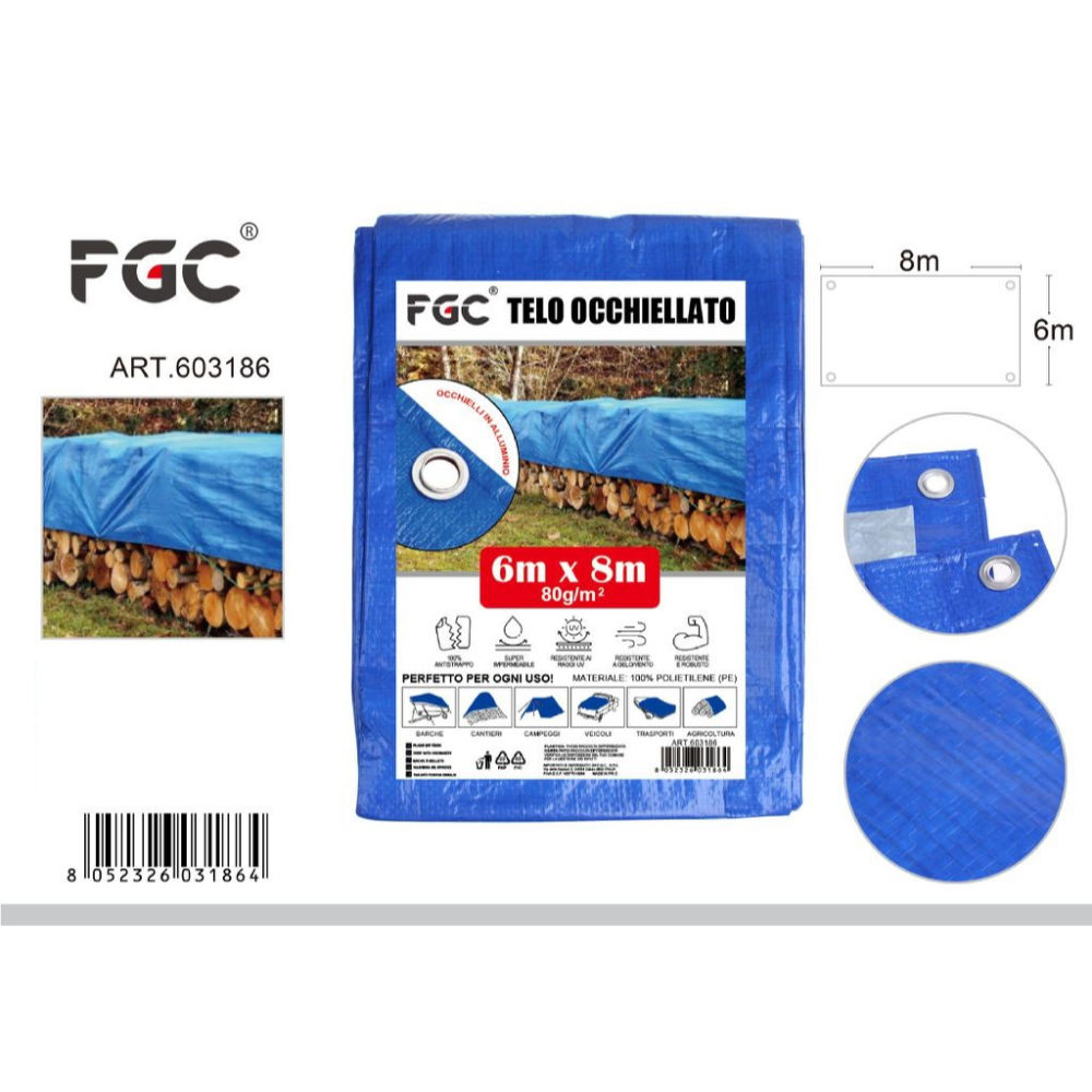 FGC Telo Occhiellato Blu - 6x8m 80g/m²Fgc