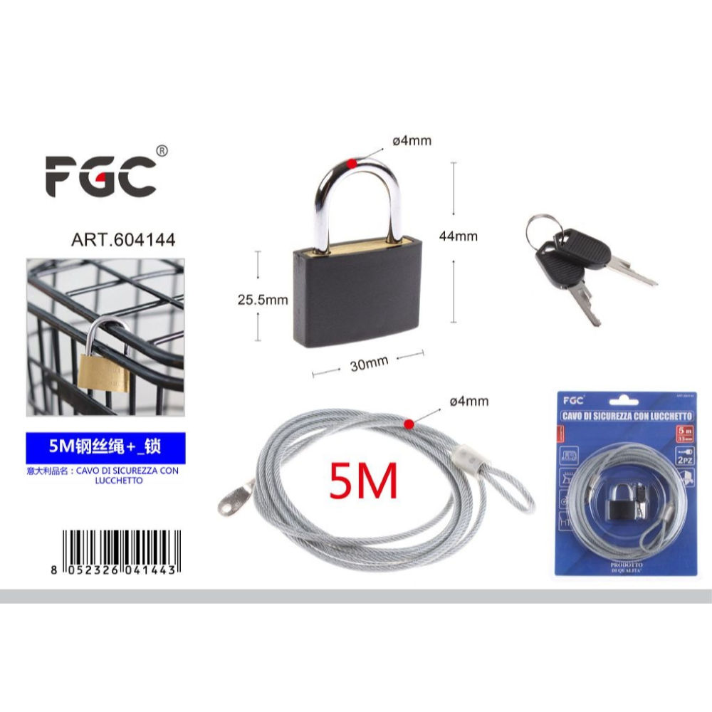 CAVO DI SICUREZZA CON LUCCHETTO 5MFgc