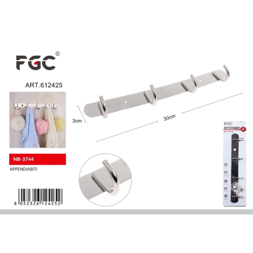 Appendiabiti a 4 Ganci in Acciaio - 30cmFgc