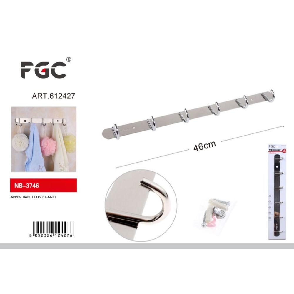 Appendiabiti a 6 Ganci in Acciaio - 46cmFgc