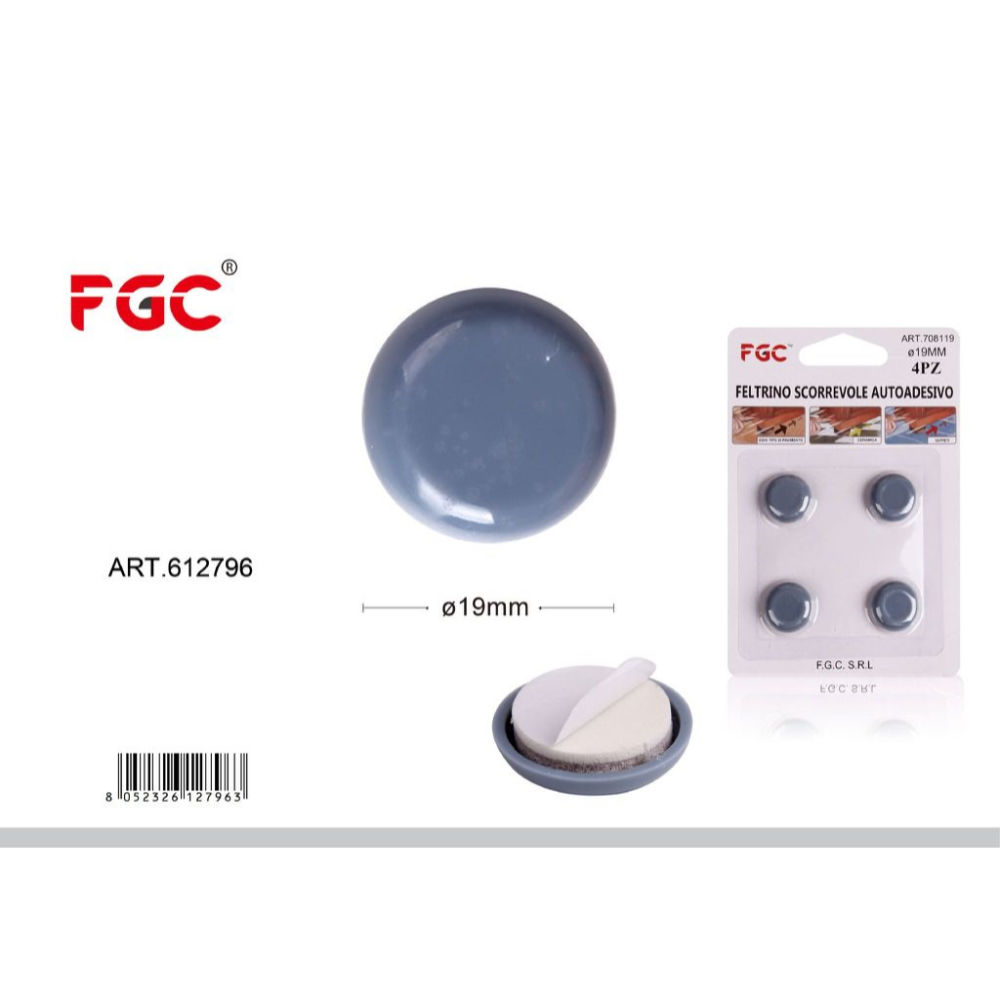 FGC Feltrino Scorrevole Adesivo Ø19mm - 4pzFgc